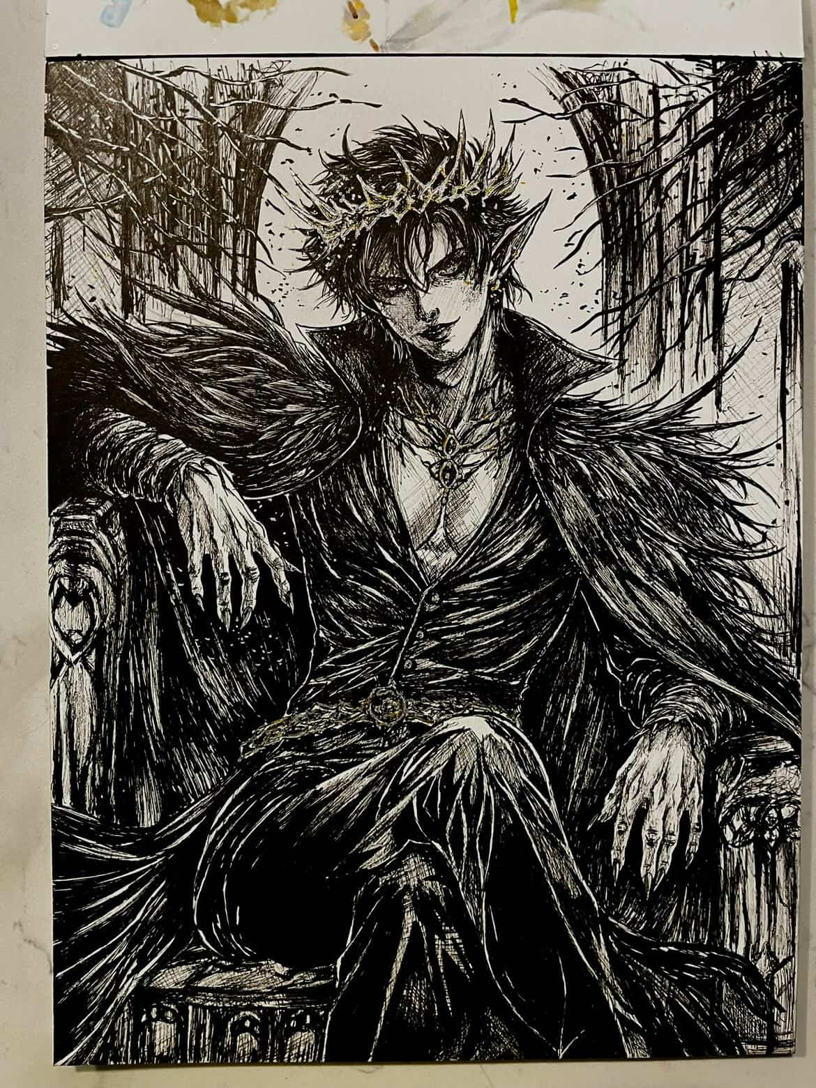 Original Dark Fantasy Ink Illustration – 9×12