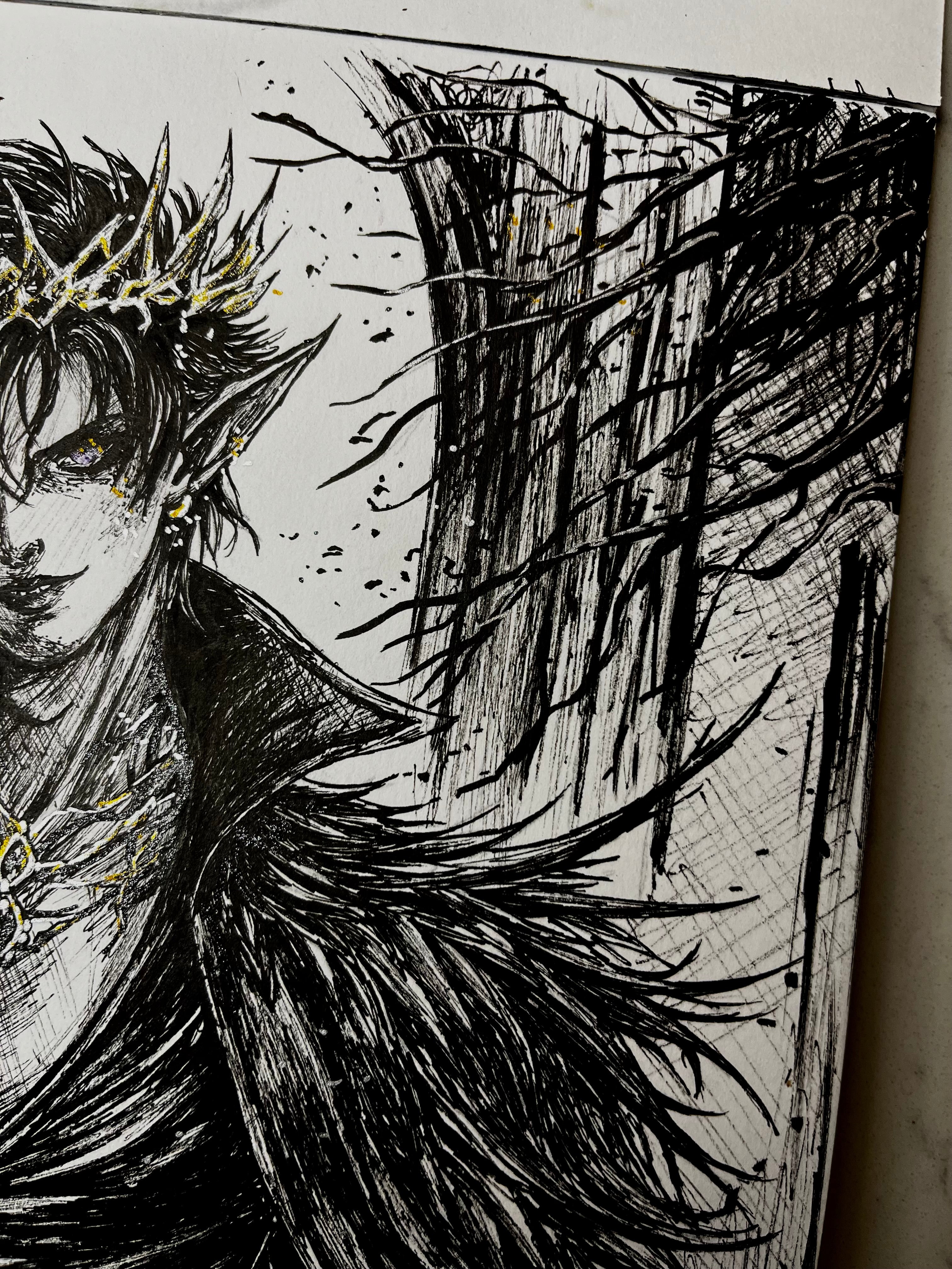 Original Dark Fantasy Ink Illustration – 9×12