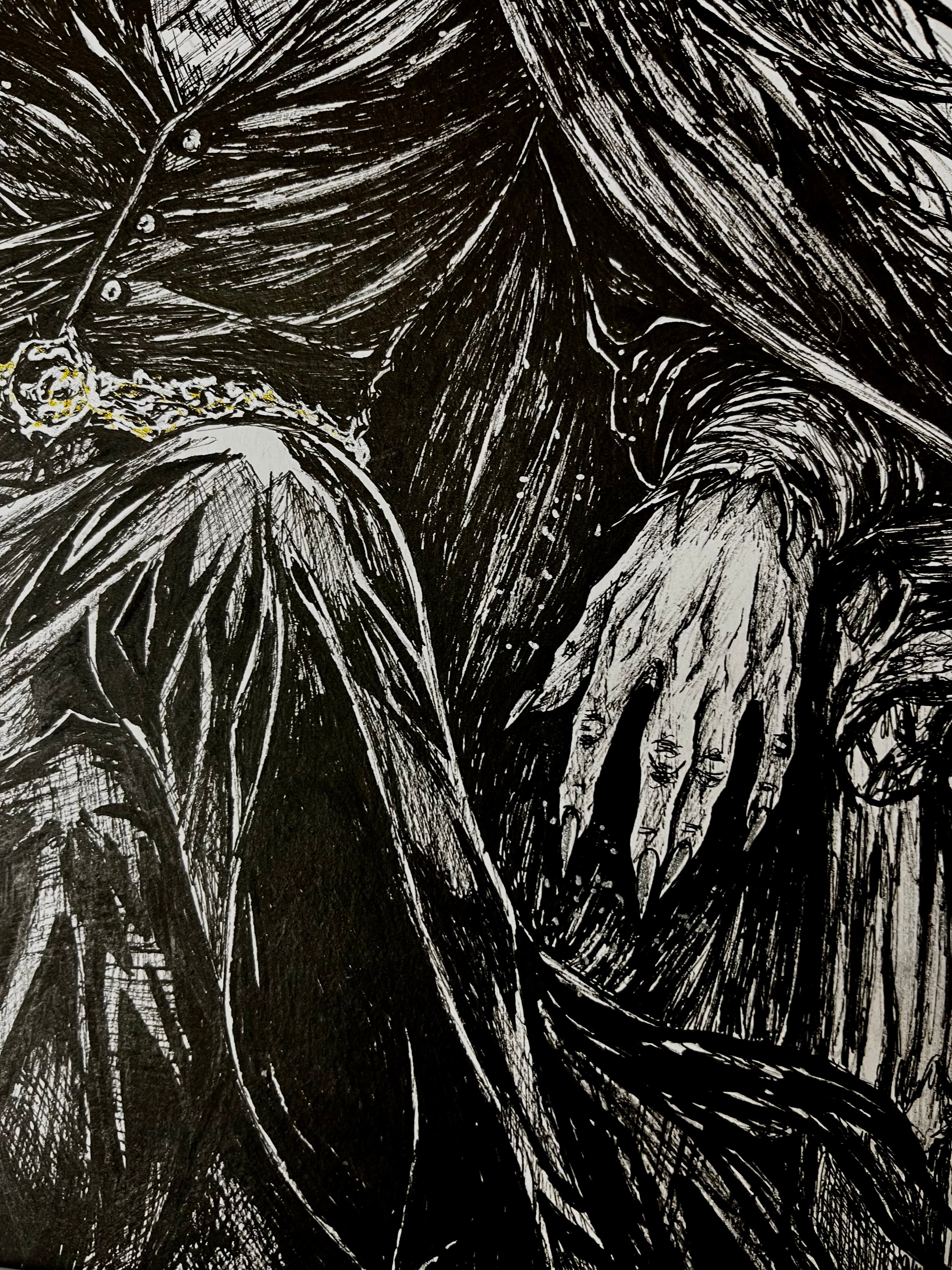 Original Dark Fantasy Ink Illustration – 9×12