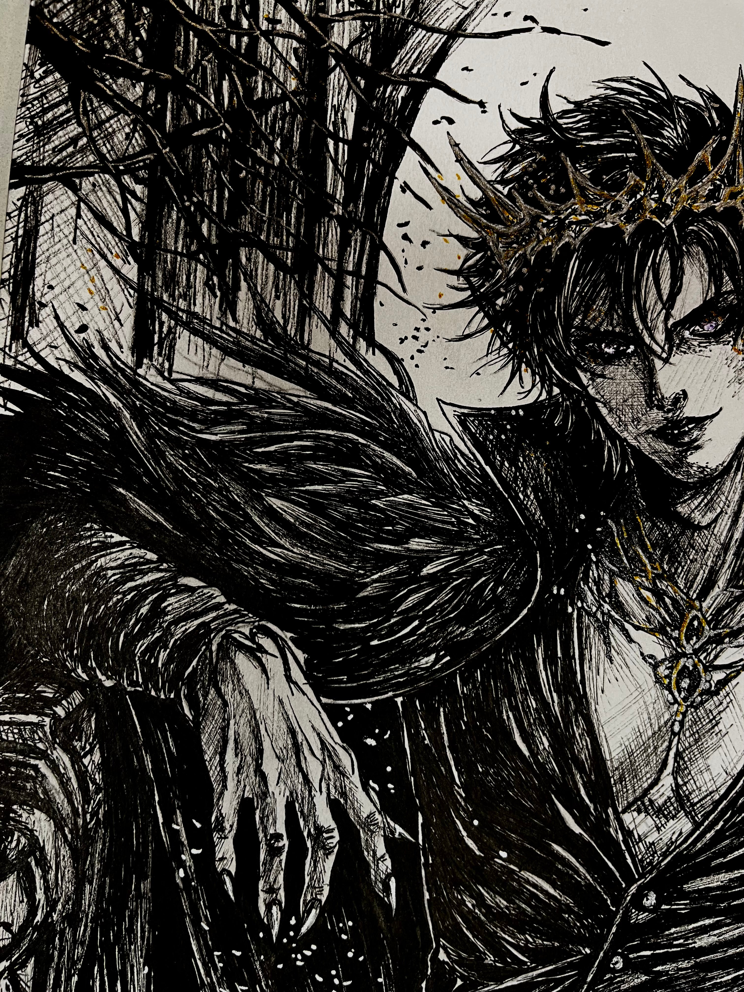 Original Dark Fantasy Ink Illustration – 9×12