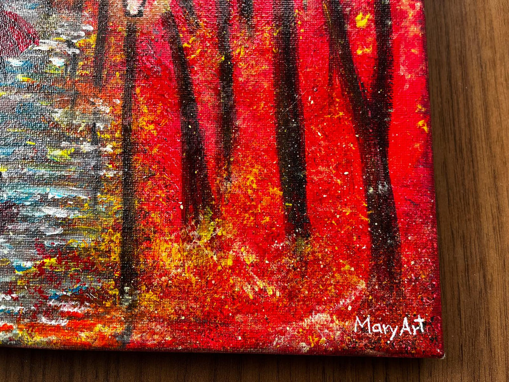 Autumn Rain Walk – Original 11×14 Canvas