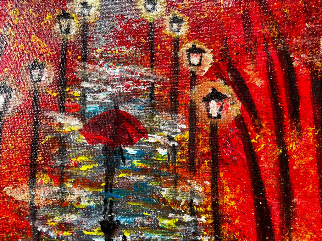 Autumn Rain Walk – Original 11×14 Canvas