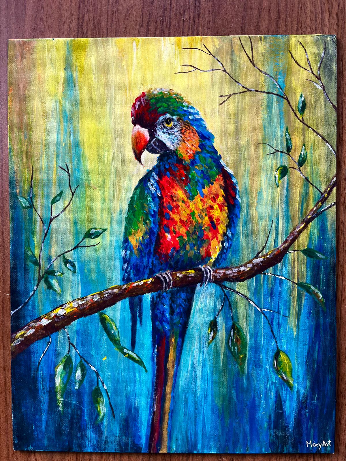 Vibrant Parrot – Original 11×14 Canvas